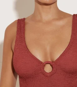 Hunza G V Neck-Celine Swim With Tonal Hoops -
