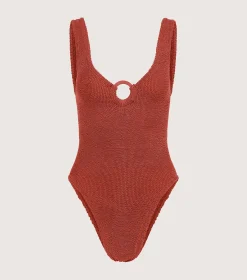 Hunza G V Neck-Celine Swim With Tonal Hoops -