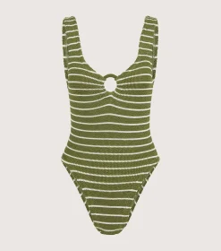 Hunza G V Neck-Celine Swim With Tonal Hoops -