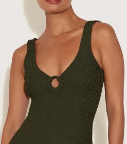 Hunza G V Neck-Coverage Celine Swim With Tonal Hoops -