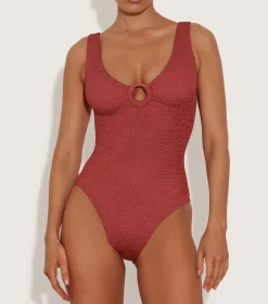 Hunza G V Neck-Coverage Celine Swim With Tonal Hoops -