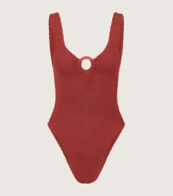 Hunza G V Neck-Coverage Celine Swim With Tonal Hoops -
