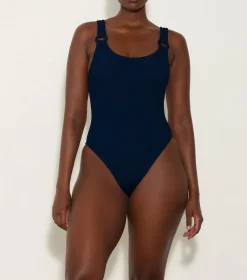 Hunza G Scoop Neck-Domino Swim With Tonal Hoops -
