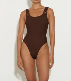 Hunza G Scoop Neck-Domino Swim With Tonal Hoops -
