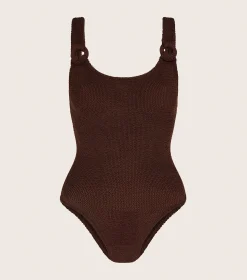 Hunza G Scoop Neck-Domino Swim With Tonal Hoops -