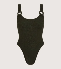 Hunza G Scoop Neck-Domino Swim With Tonal Hoops -